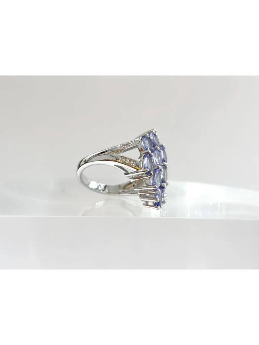 Tanzanite Gemstone Cluster Blooming Floral Sterling Silver 925 Vintage Ring sz 7
